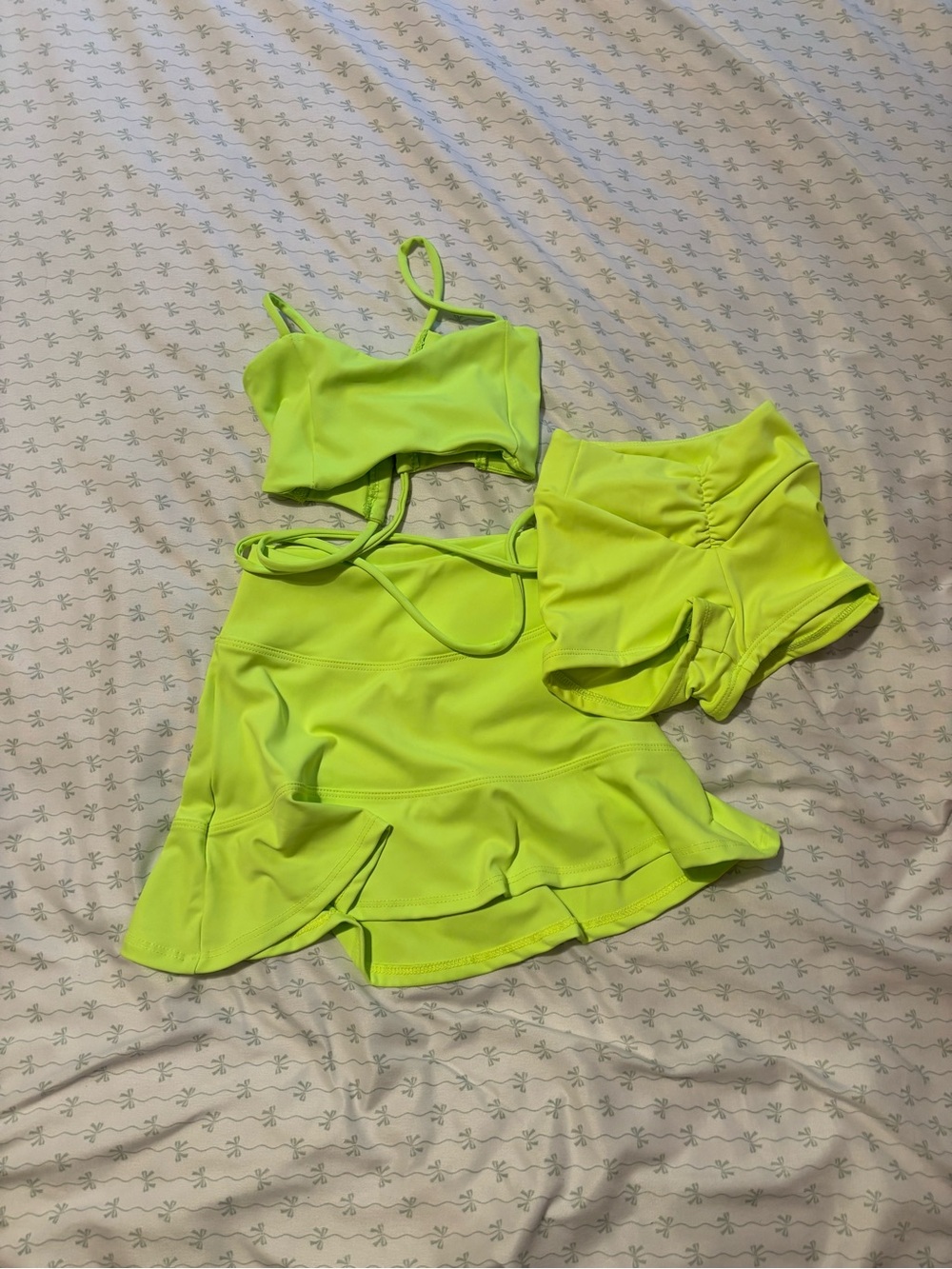 Girls Neon Lime Activewear Matching Set - Top, Skirt & Shorts Tiger Friday